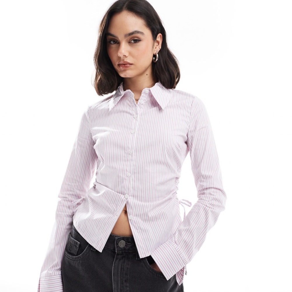 Bershka Fitted Shirt in Pink Stripe